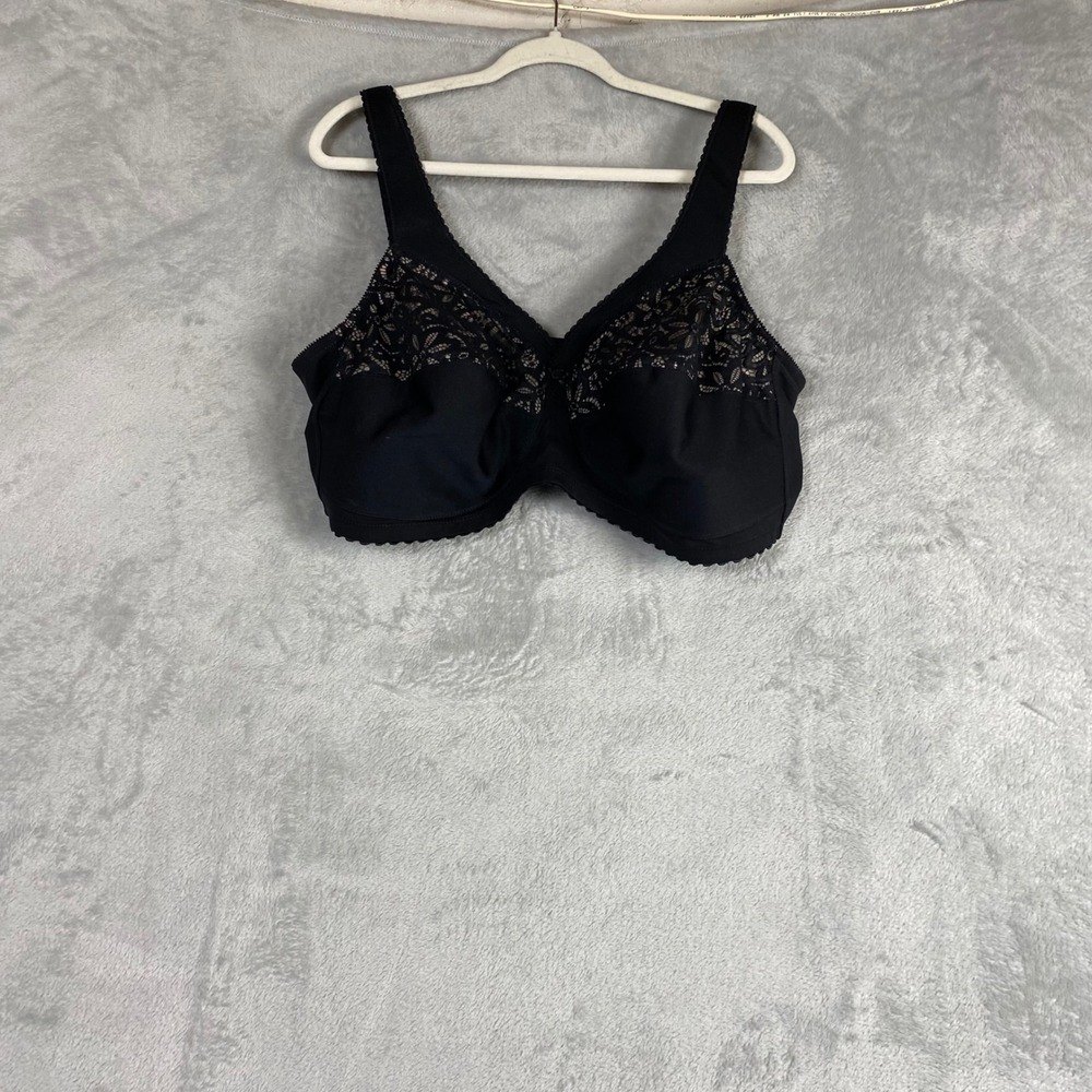 Glamorise MagicLift Cotton Support‎ Wireless Bra Black Lace 52C Womens